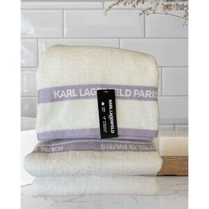NWT KARL‎ LAGERFELD 3 Bath Shower Towels Cotton Striped White Cotton